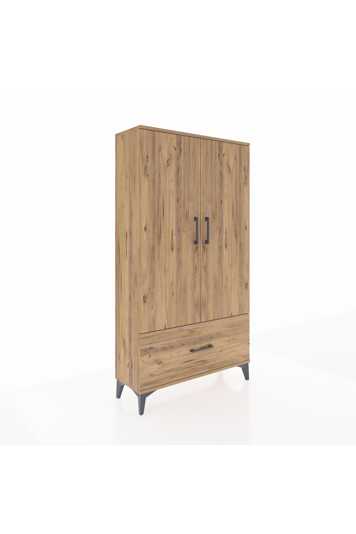 Arges Dolap 3 Raflı Tek Çekmeceli 2 Kapaklı 88x30x163 Çam-Çam