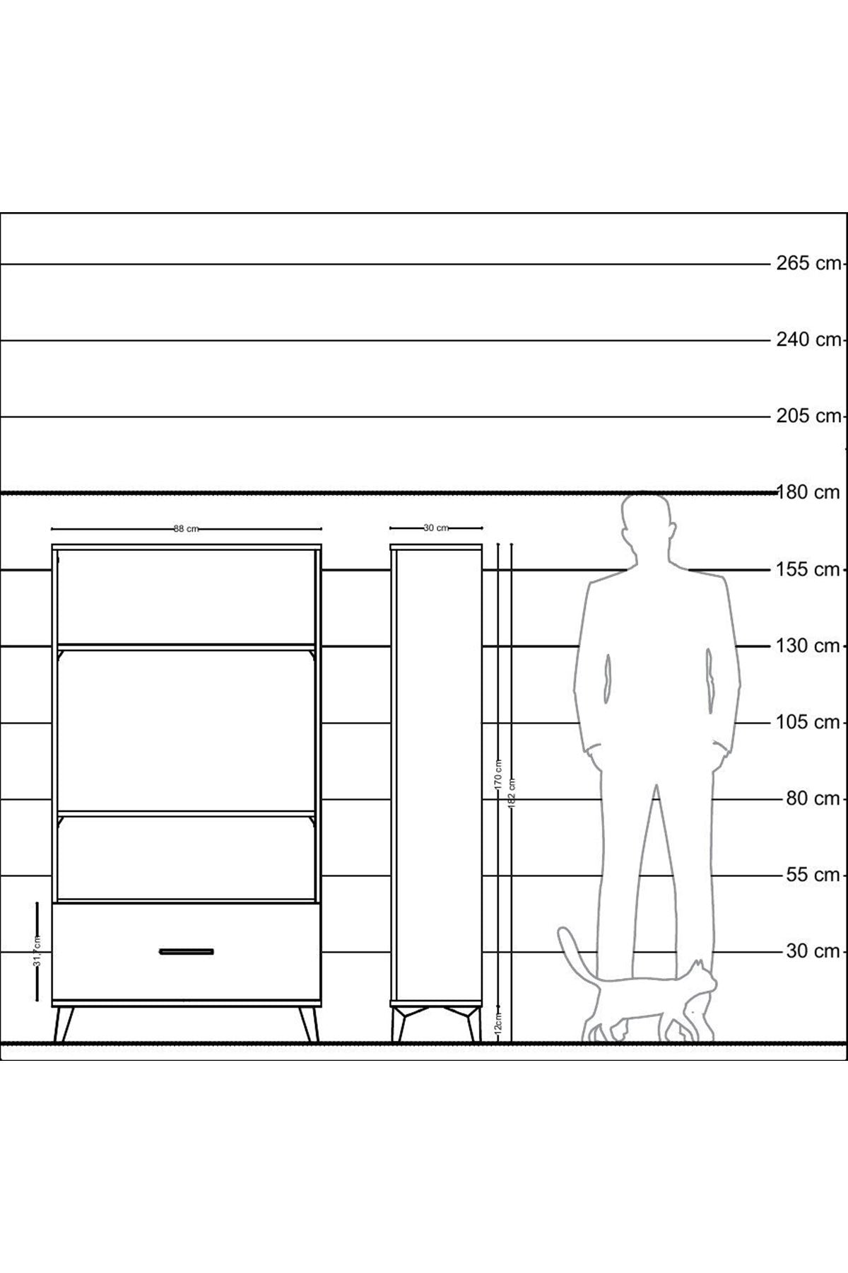 Arges Dolap 3 Raflı Tek Çekmeceli 88x30x163 Çam-Antrasit