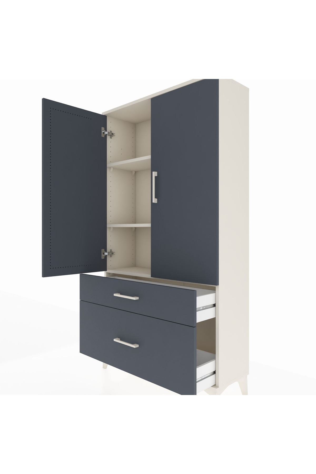 Arges Dolap 3 Raflı 2 Çekmeceli 2 Kapaklı 88x30x163 Aytaşı-Antrasit