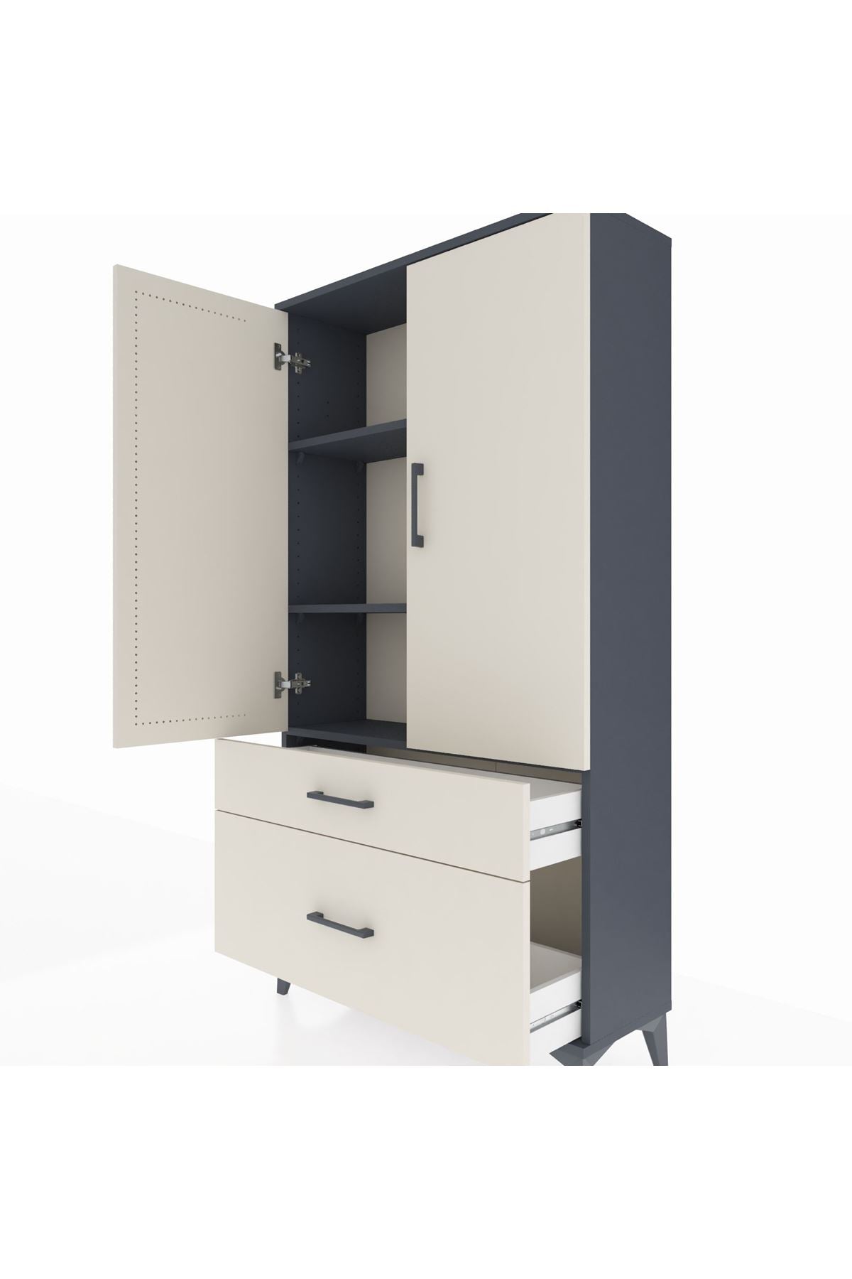 Arges Dolap 3 Raflı 2 Çekmeceli 2 Kapaklı 88x30x163 Antrasit-Aytaşı