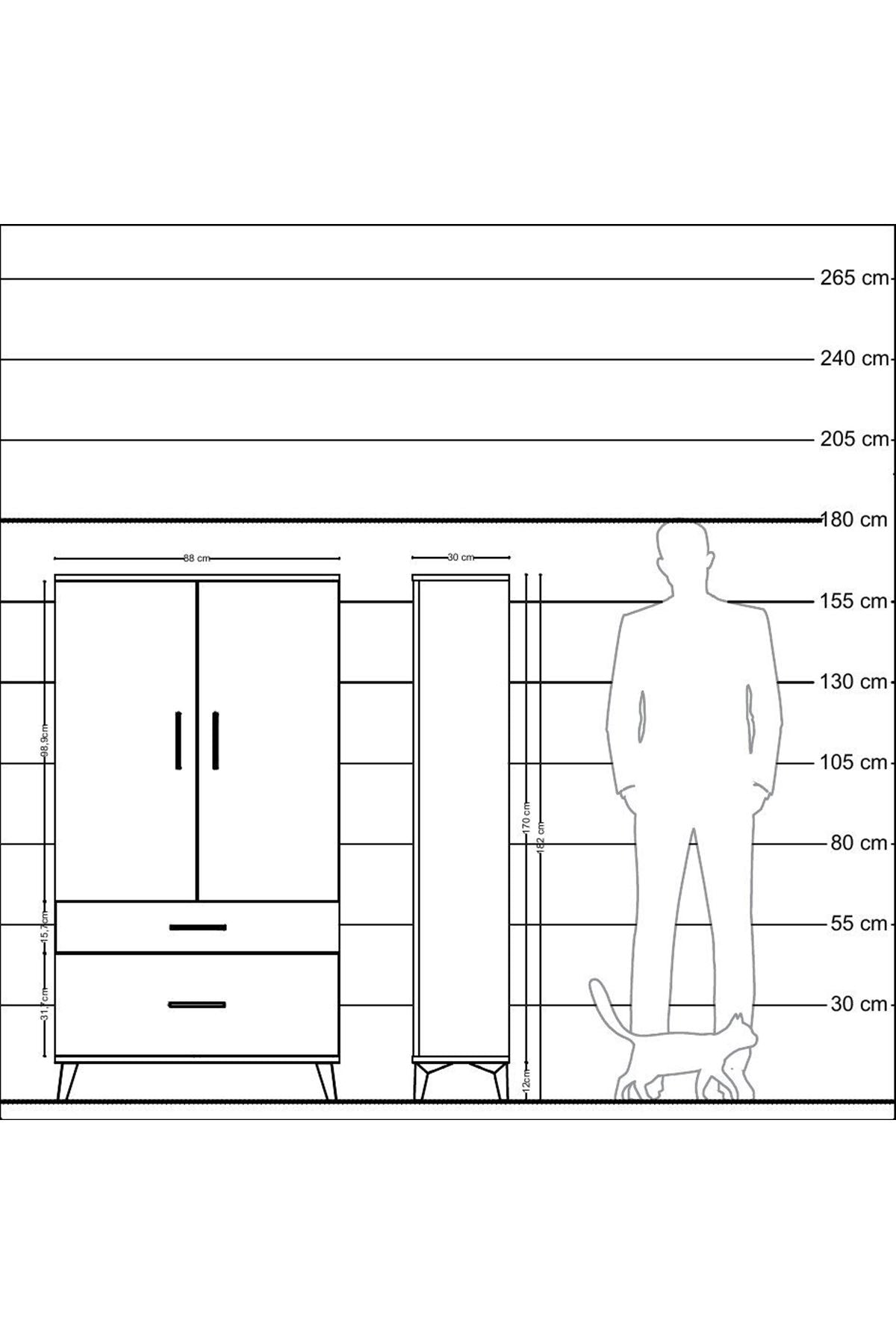 Arges Dolap 3 Raflı 2 Çekmeceli 2 Kapaklı 88x30x163 Antrasit-Aytaşı