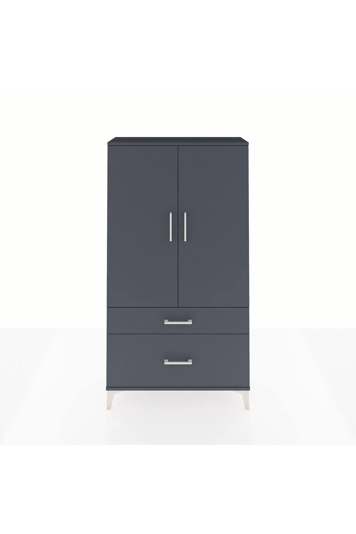 Arges Dolap 3 Raflı 2 Çekmeceli 2 Kapaklı 88x30x163 Antrasit-Antrasit