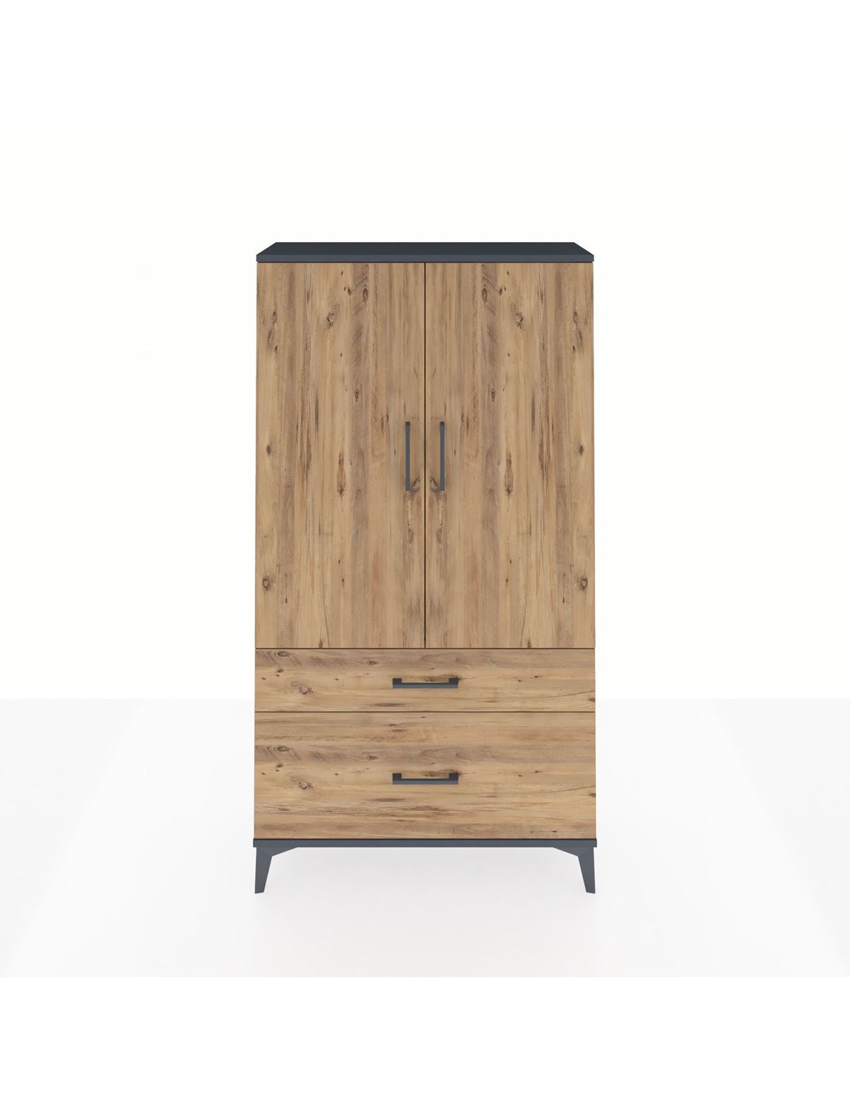 Arges Dolap 3 Raflı 2 Çekmeceli 2 Kapaklı 88x30x163 Antrasit-Çam