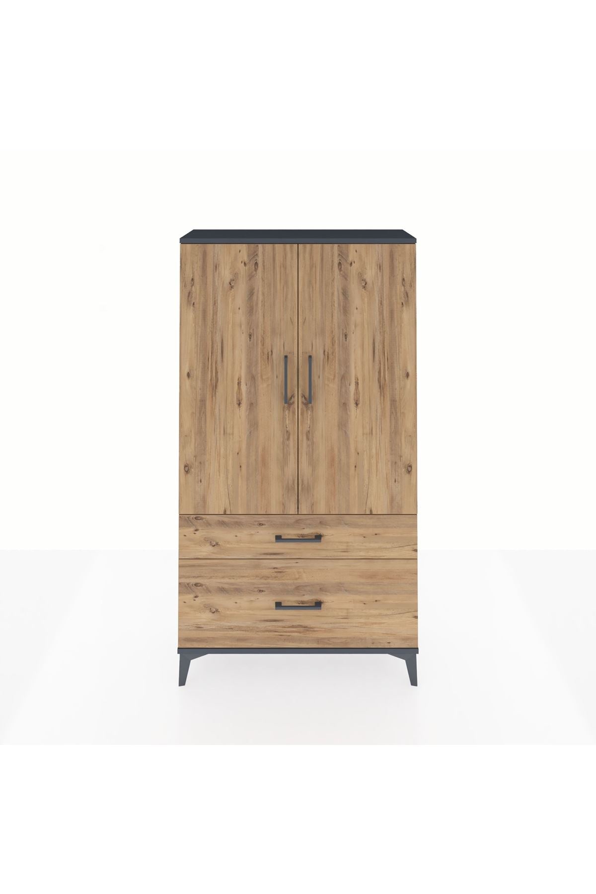 Arges Dolap 3 Raflı 2 Çekmeceli 2 Kapaklı 88x30x163 Antrasit-Çam