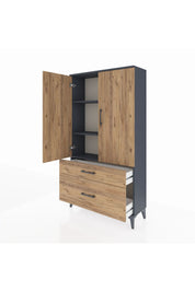 Arges Dolap 3 Raflı 2 Çekmeceli 2 Kapaklı 88x30x163 Antrasit-Çam