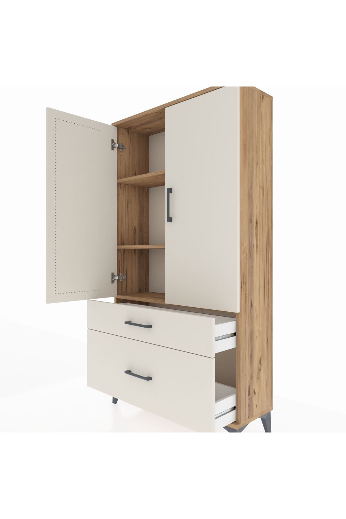 Arges Dolap 3 Raflı 2 Çekmeceli 2 Kapaklı 88x30x163 Çam-Aytaşı