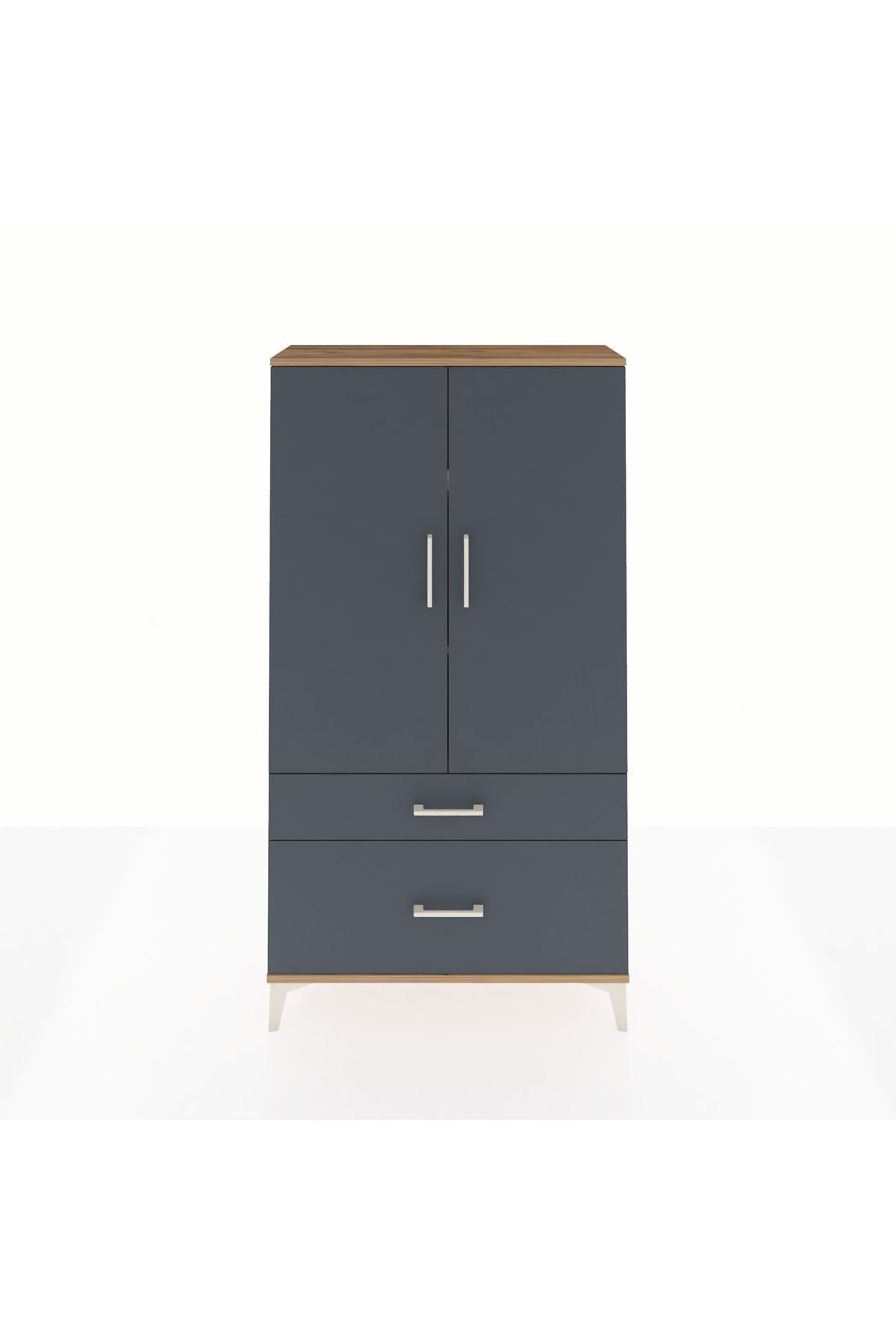 Arges Dolap 3 Raflı 2 Çekmeceli 2 Kapaklı 88x30x163 Çam-Antrasit