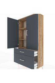 Arges Dolap 3 Raflı 2 Çekmeceli 2 Kapaklı 88x30x163 Çam-Antrasit