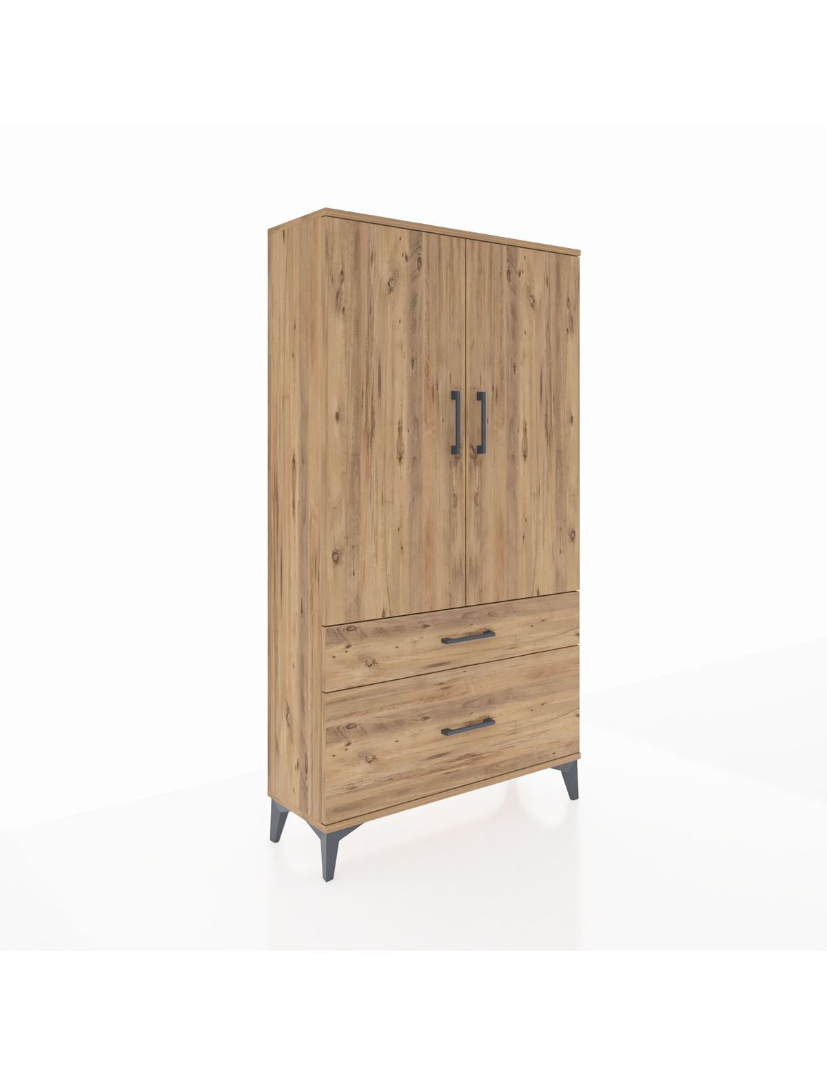 Arges Dolap 3 Raflı 2 Çekmeceli 2 Kapaklı 88x30x163 Çam-Çam