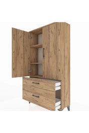 Arges Dolap 3 Raflı 2 Çekmeceli 2 Kapaklı 88x30x163 Çam-Çam