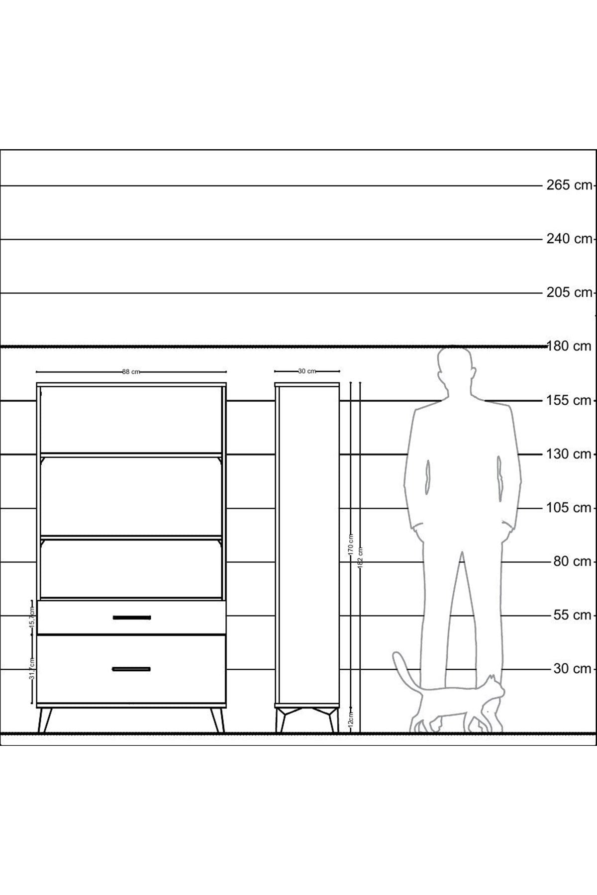 Arges Dolap 3 Raflı 2 Çekmeceli 88x30x163 Çam-Antrasit