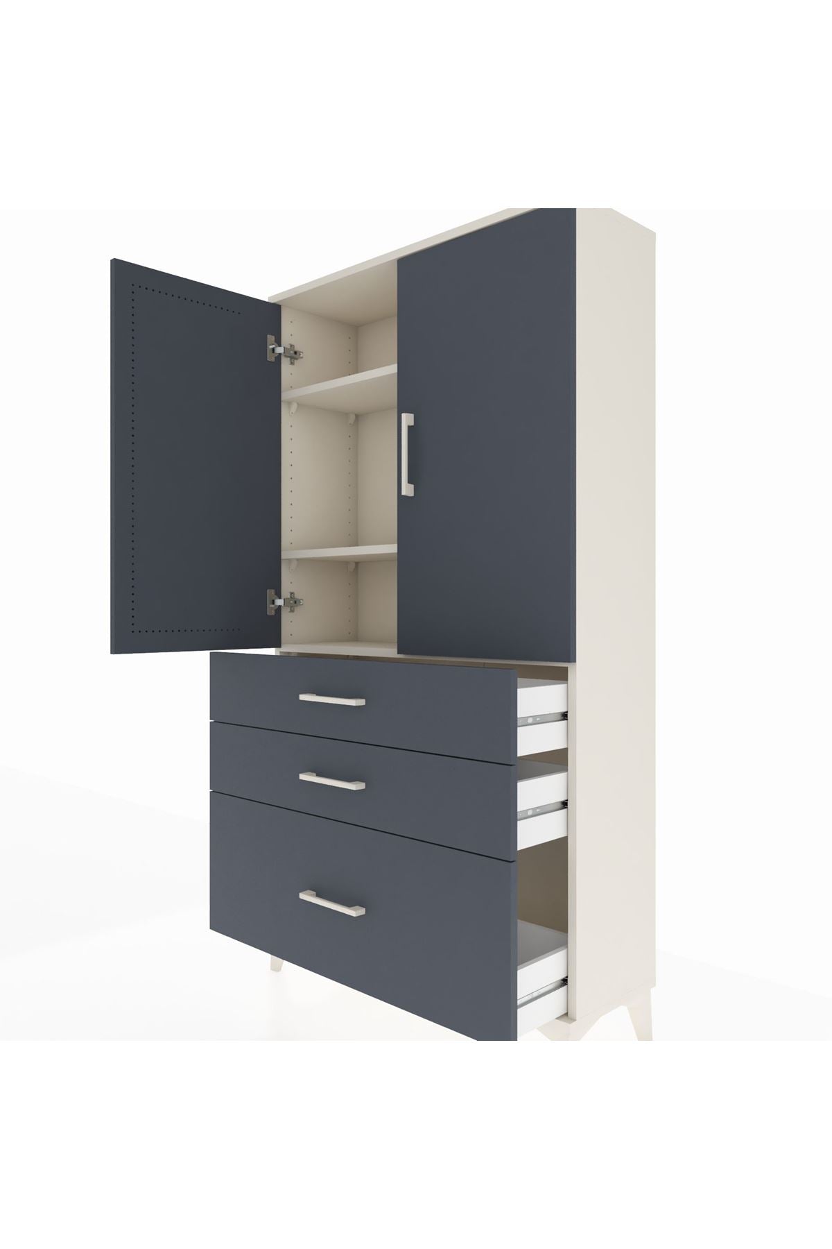 Arges Dolap 3 Raflı 3 Çekmeceli 2 Kapaklı 88x30x163 Aytaşı-Antrasit