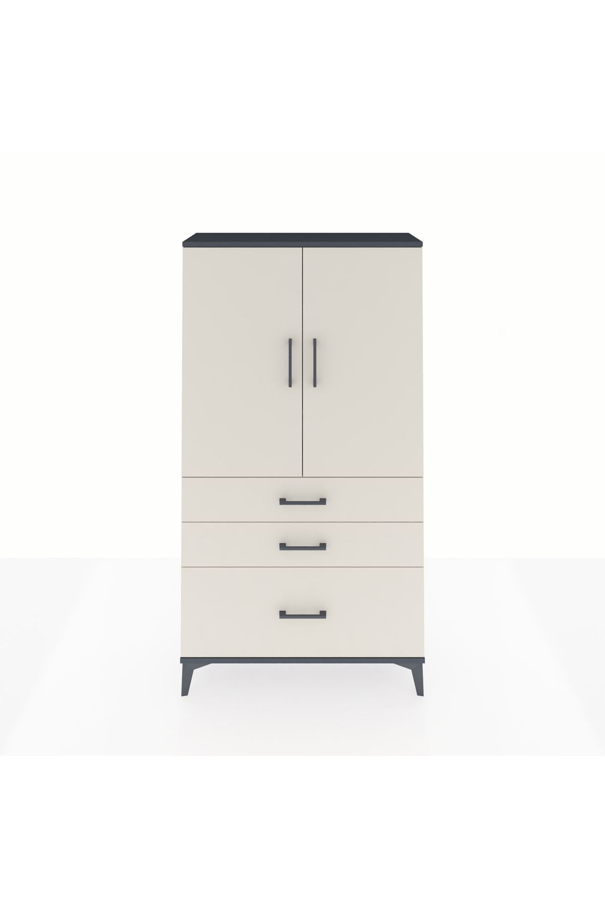 Arges Dolap 3 Raflı 3 Çekmeceli 2 Kapaklı 88x30x163 Antrasit-Aytaşı