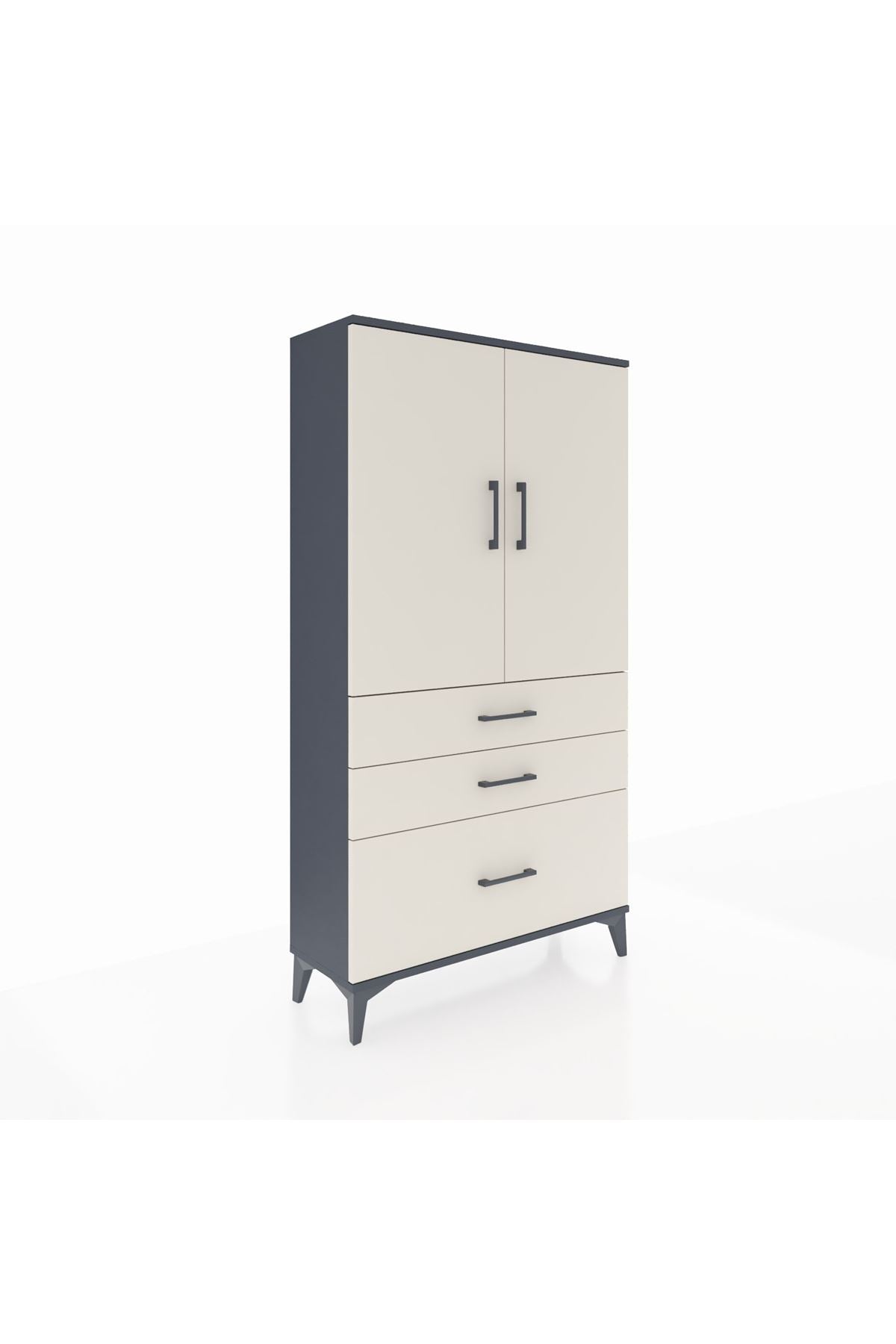 Arges Dolap 3 Raflı 3 Çekmeceli 2 Kapaklı 88x30x163 Antrasit-Aytaşı