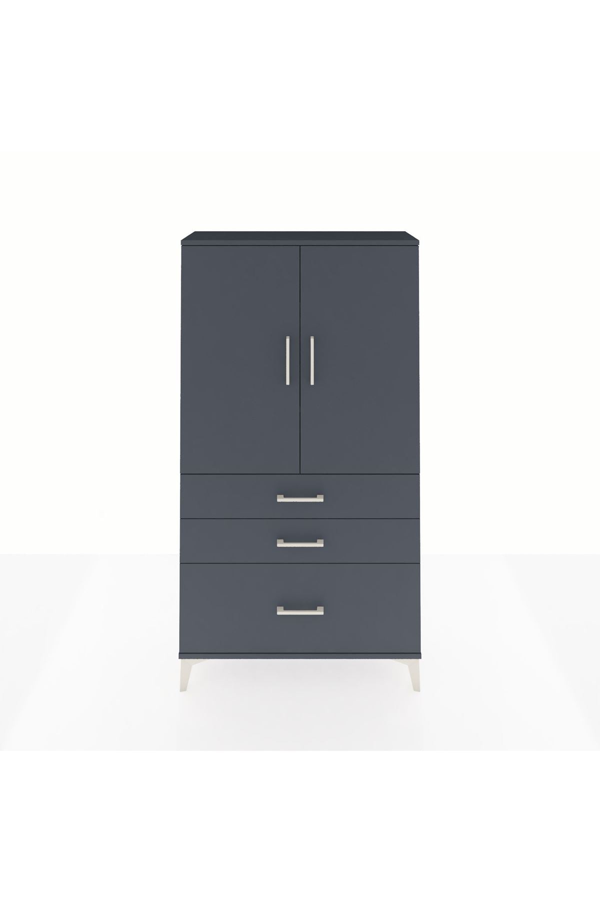 Arges Dolap 3 Raflı 3 Çekmeceli 2 Kapaklı 88x30x163 Antrasit-Antrasit