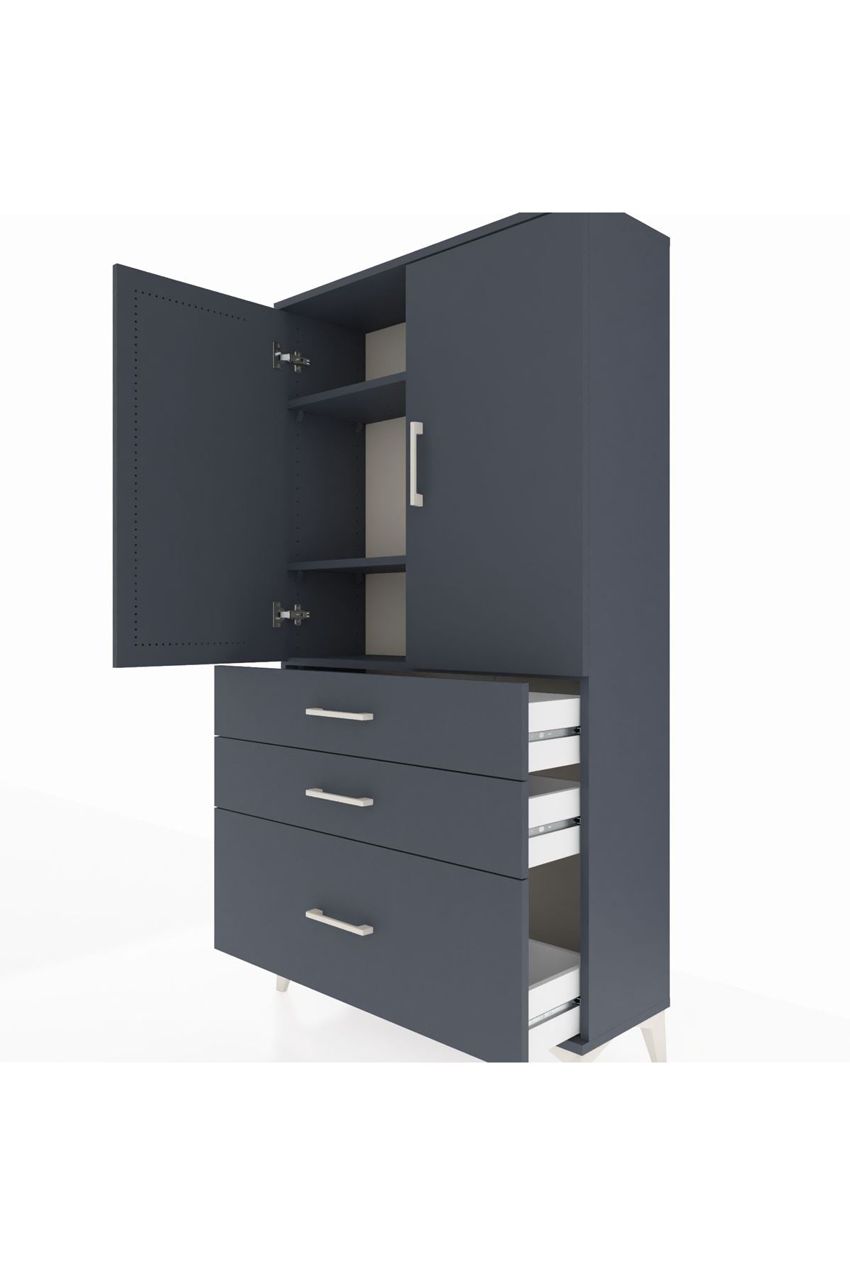 Arges Dolap 3 Raflı 3 Çekmeceli 2 Kapaklı 88x30x163 Antrasit-Antrasit