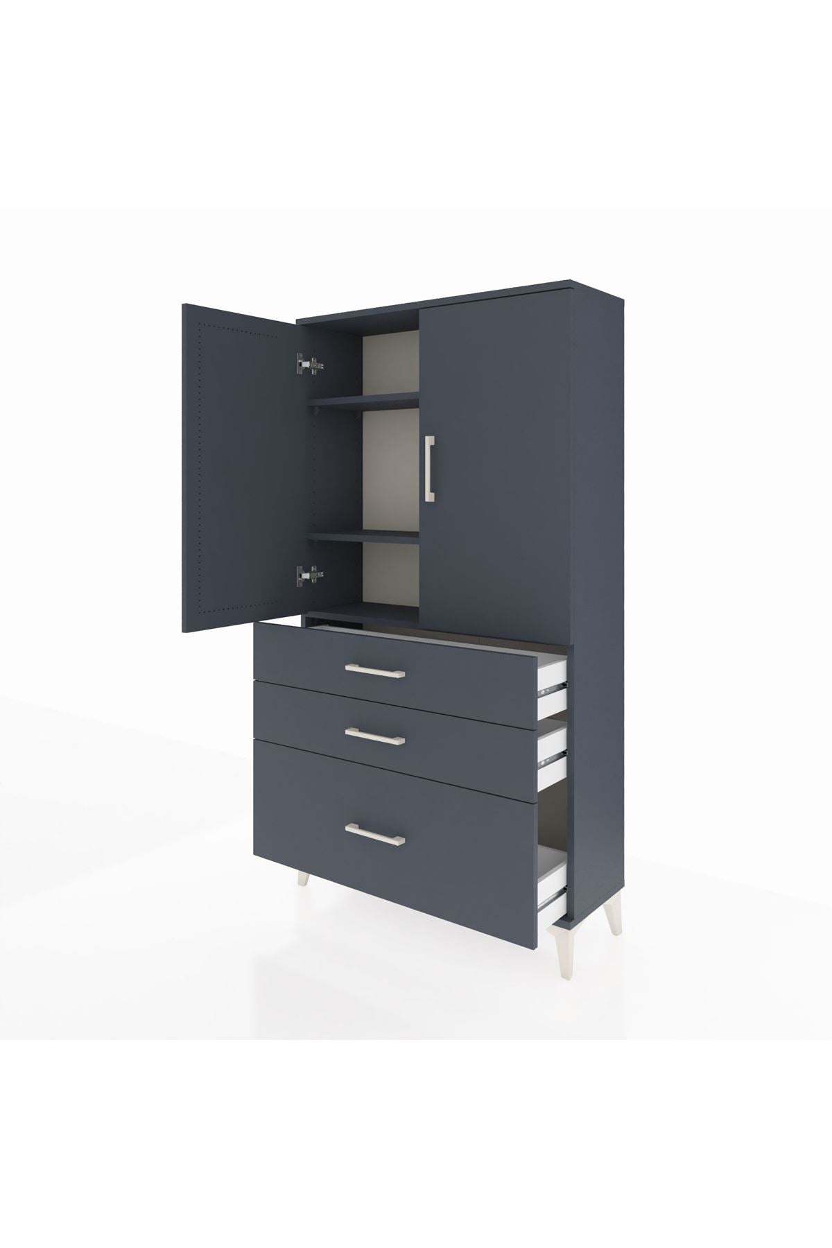 Arges Dolap 3 Raflı 3 Çekmeceli 2 Kapaklı 88x30x163 Antrasit-Antrasit