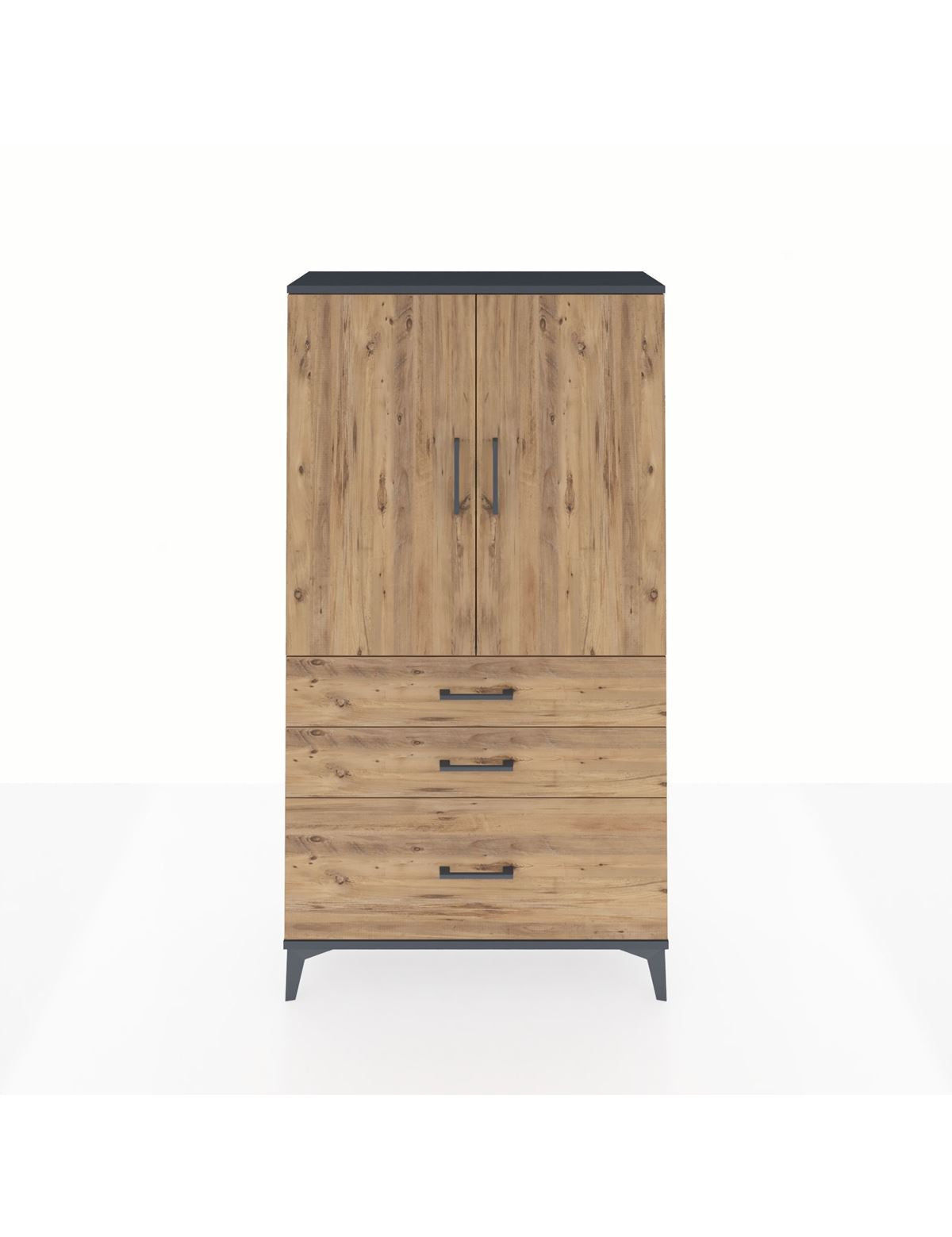 Arges Dolap 3 Raflı 3 Çekmeceli 2 Kapaklı 88x30x163 Antrasit-Çam