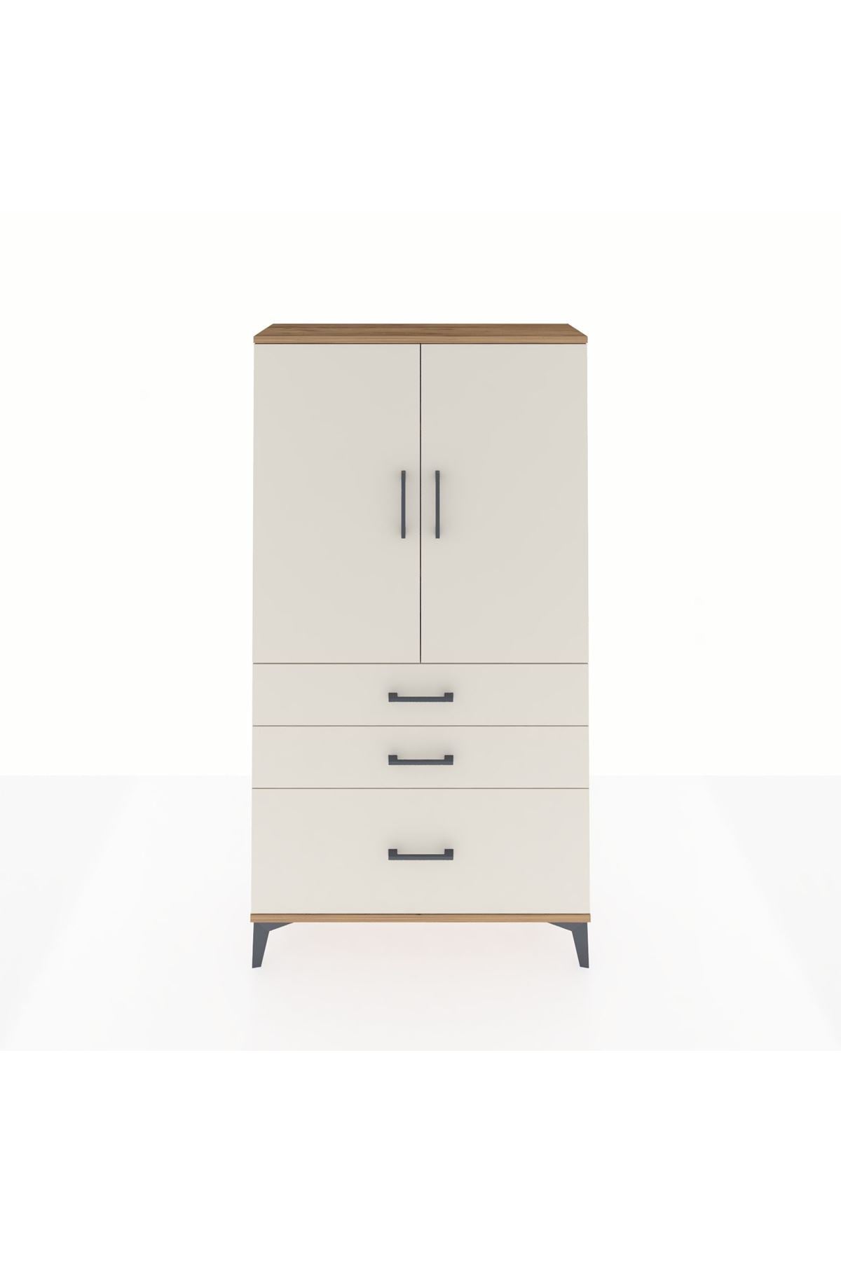 Arges Dolap 3 Raflı 3 Çekmeceli 2 Kapaklı 88x30x163 Çam-Aytaşı