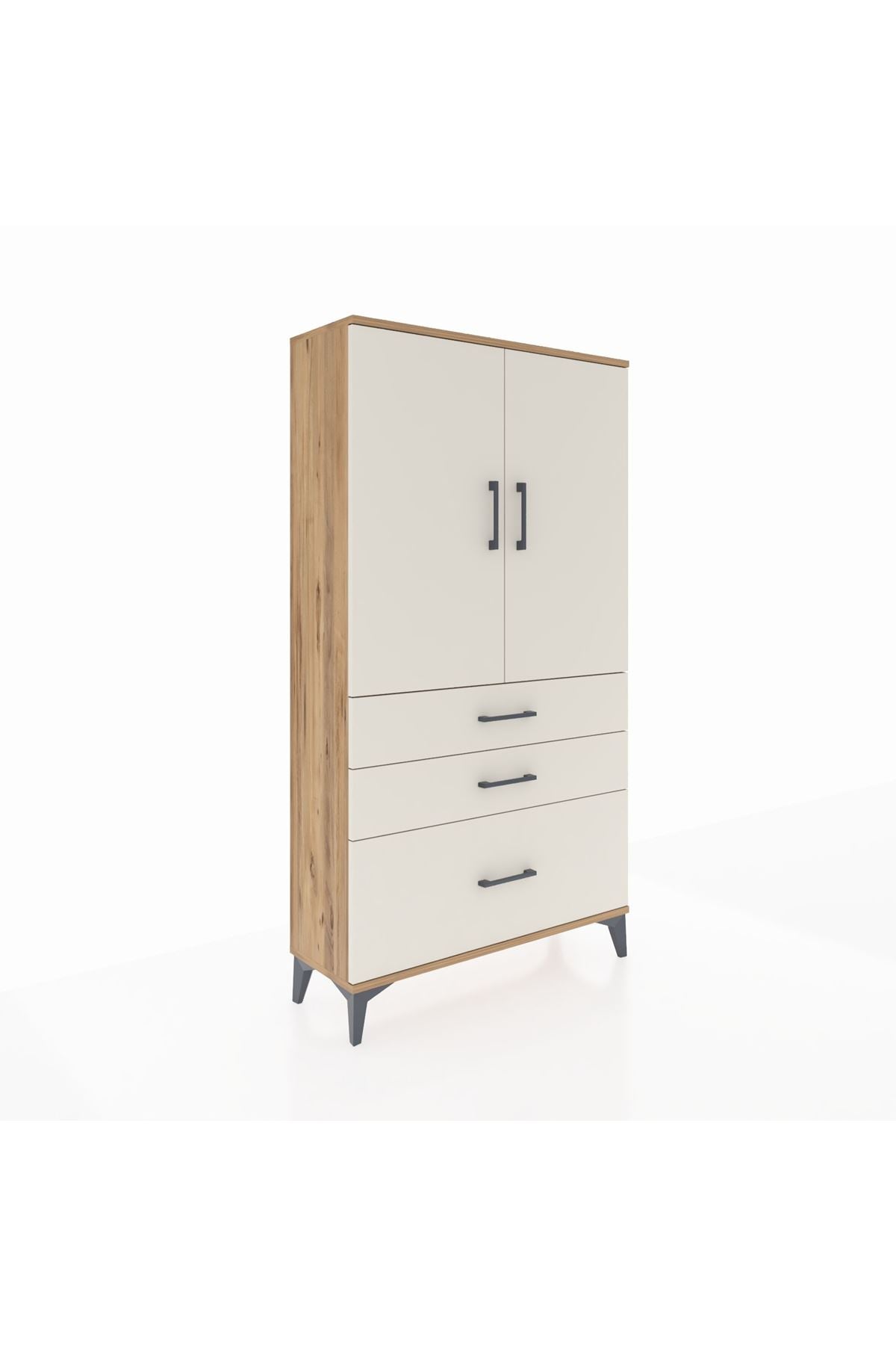 Arges Dolap 3 Raflı 3 Çekmeceli 2 Kapaklı 88x30x163 Çam-Aytaşı