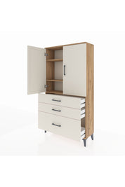 Arges Dolap 3 Raflı 3 Çekmeceli 2 Kapaklı 88x30x163 Çam-Aytaşı