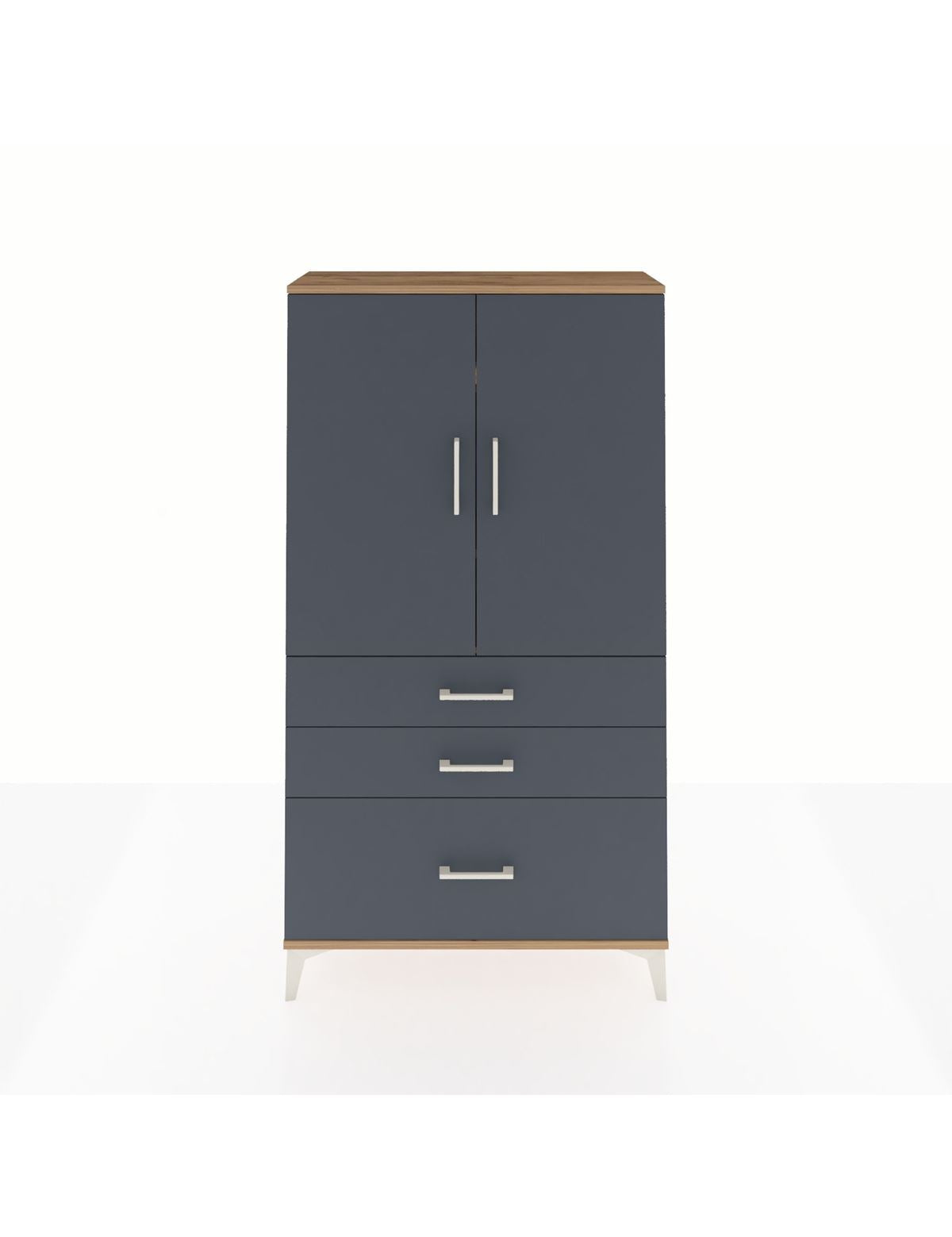 Arges Dolap 3 Raflı 3 Çekmeceli 2 Kapaklı 88x30x163 Çam-Antrasit