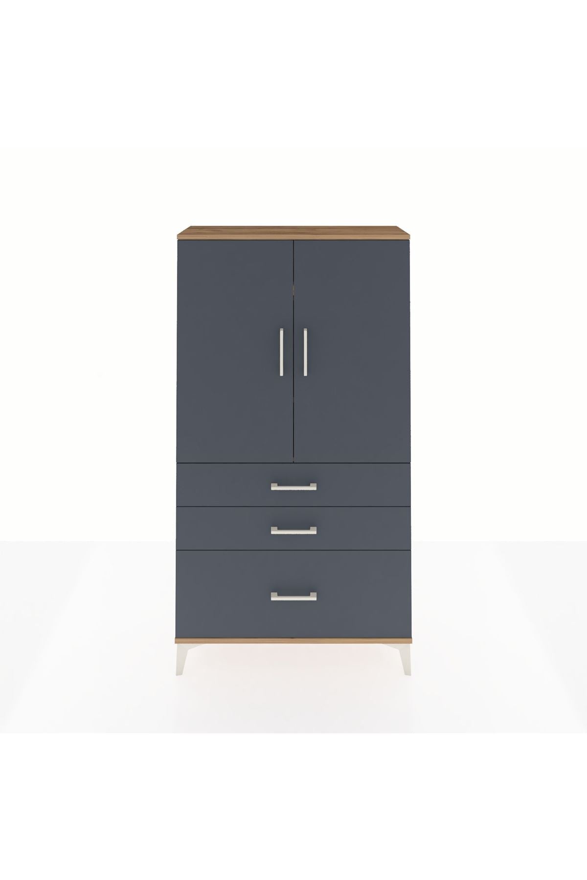 Arges Dolap 3 Raflı 3 Çekmeceli 2 Kapaklı 88x30x163 Çam-Antrasit