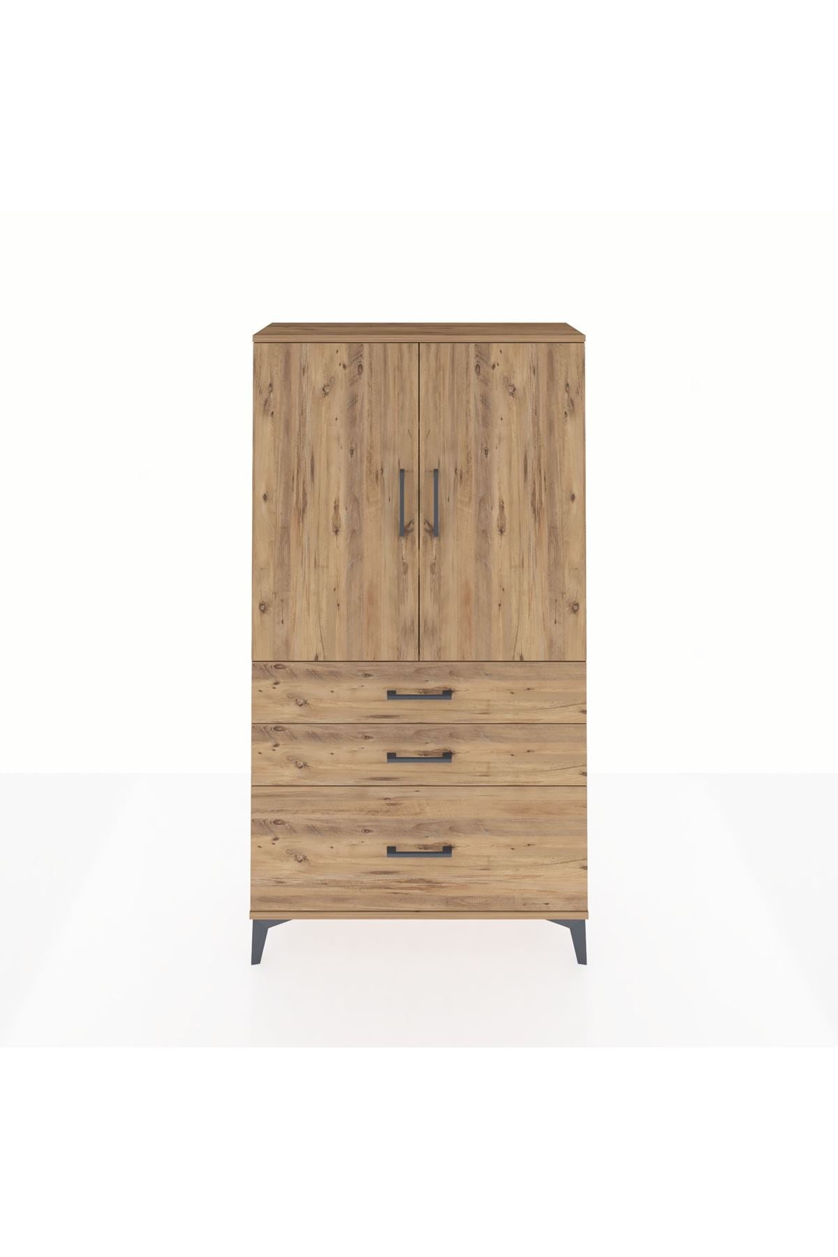 Arges Dolap 3 Raflı 3 Çekmeceli 2 Kapaklı 88x30x163 Çam-Çam