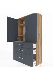 Arges Dolap 3 Raflı 3 Çekmeceli 2 Kapaklı 88x30x163 Çam-Antrasit