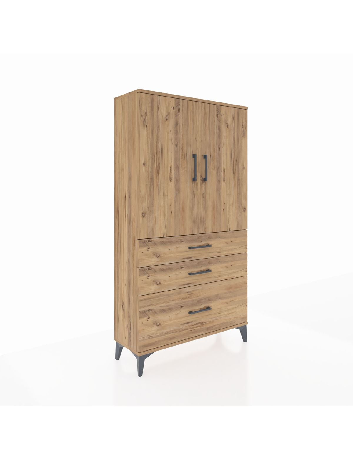 Arges Dolap 3 Raflı 3 Çekmeceli 2 Kapaklı 88x30x163 Çam-Çam