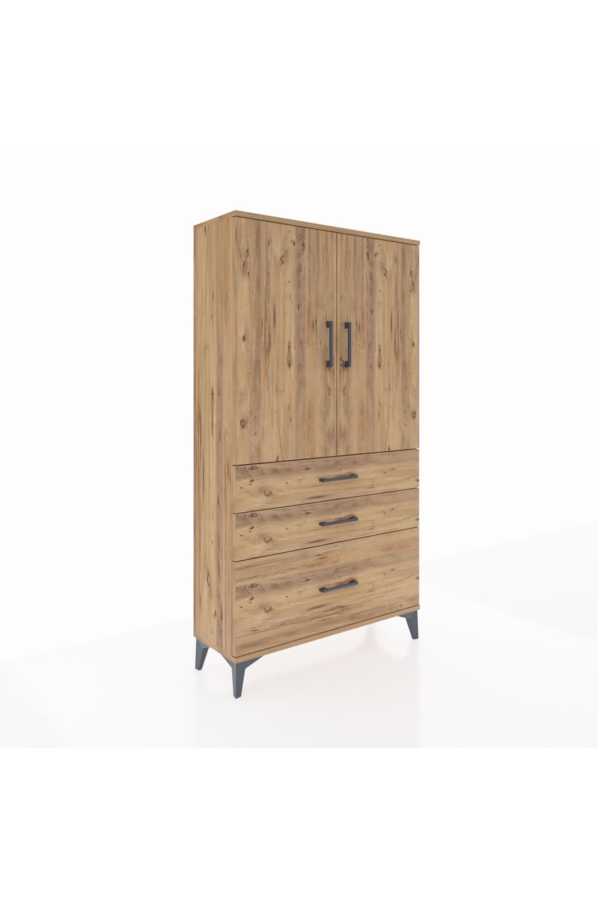 Arges Dolap 3 Raflı 3 Çekmeceli 2 Kapaklı 88x30x163 Çam-Çam