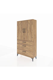 Arges Dolap 3 Raflı 3 Çekmeceli 2 Kapaklı 88x30x163 Çam-Çam