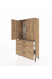 Arges Dolap 3 Raflı 3 Çekmeceli 2 Kapaklı 88x30x163 Çam-Çam