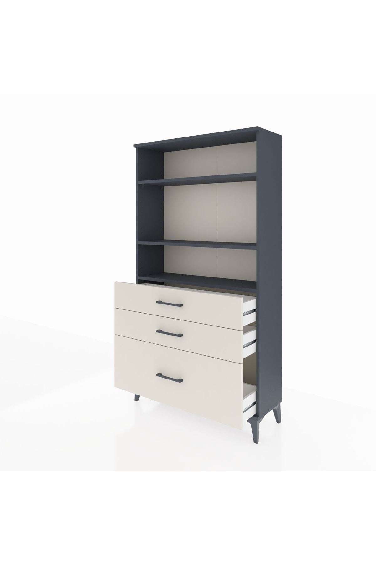 Arges Dolap 3 Raflı 3 Çekmeceli 88x30x163 Antrasit-Aytaşı