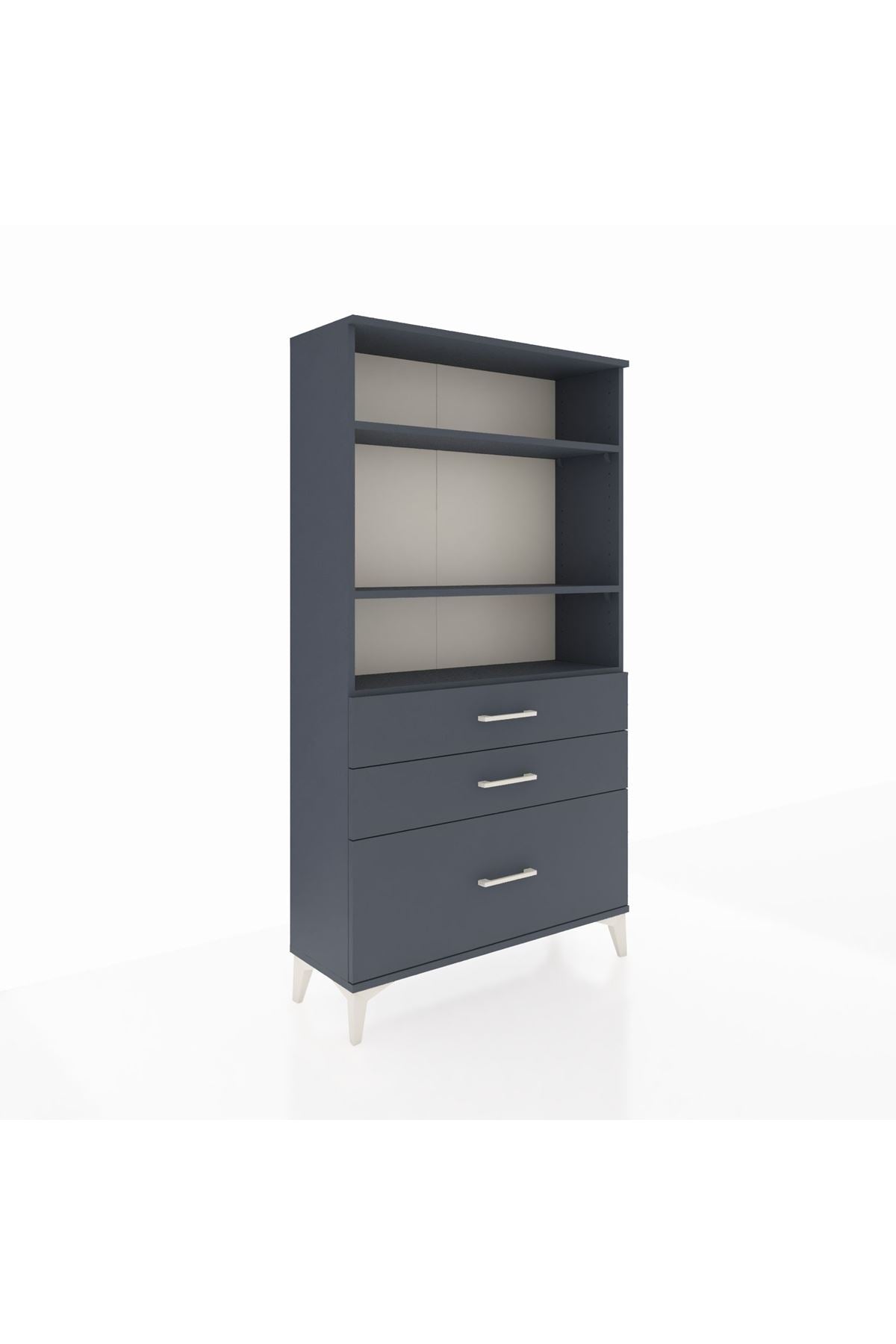 Arges Dolap 3 Raflı 3 Çekmeceli 88x30x163 Antrasit-Antrasit