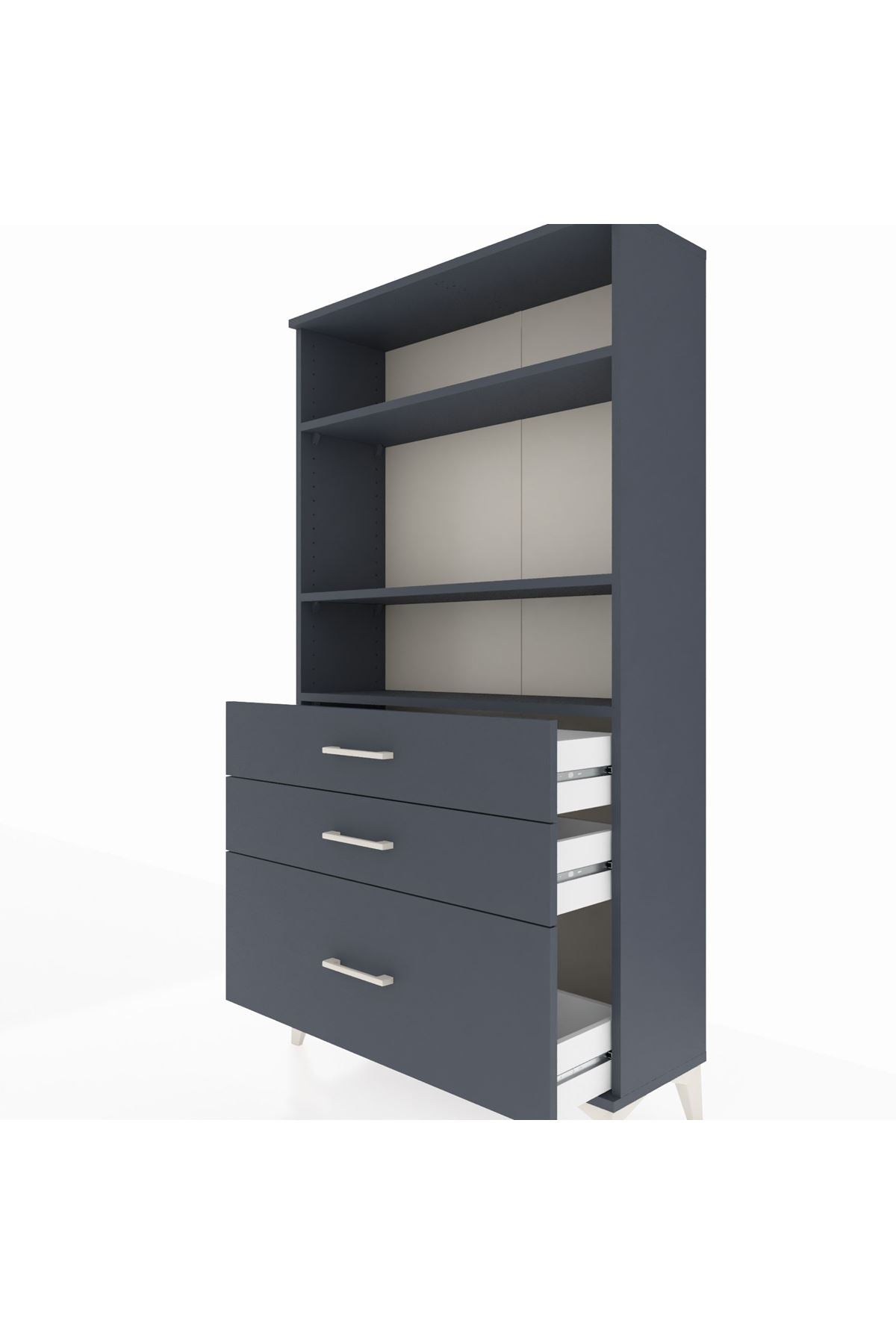 Arges Dolap 3 Raflı 3 Çekmeceli 88x30x163 Antrasit-Antrasit