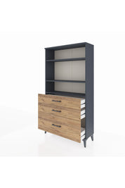 Arges Dolap 3 Raflı 3 Çekmeceli 88x30x163 Antrasit-Çam