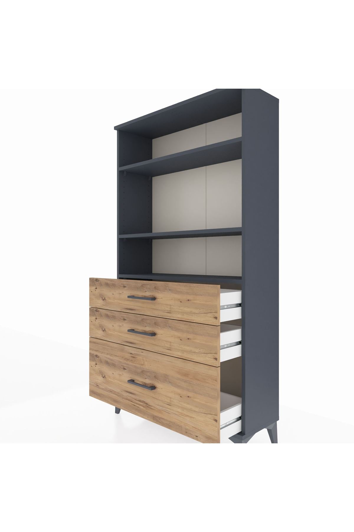 Arges Dolap 3 Raflı 3 Çekmeceli 88x30x163 Antrasit-Çam