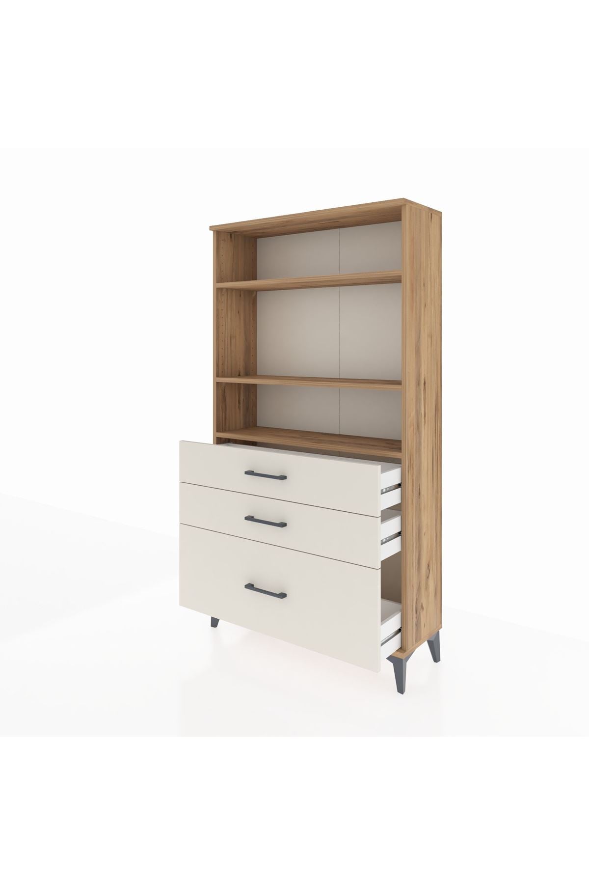 Arges Dolap 3 Raflı 3 Çekmeceli 88x30x163 Çam-Aytaşı