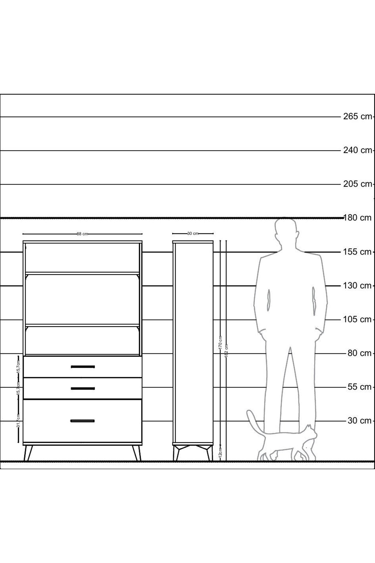 Arges Dolap 3 Raflı 3 Çekmeceli 88x30x163 Çam-Antrasit