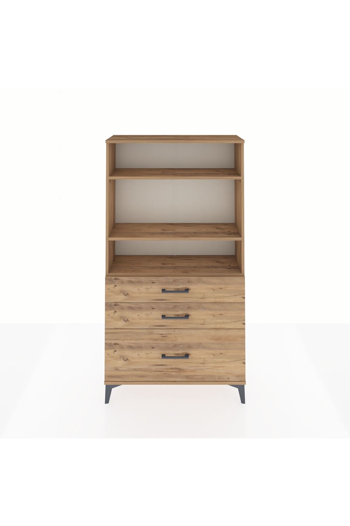 Arges Dolap 3 Raflı 3 Çekmeceli 88x30x163 Çam-Çam