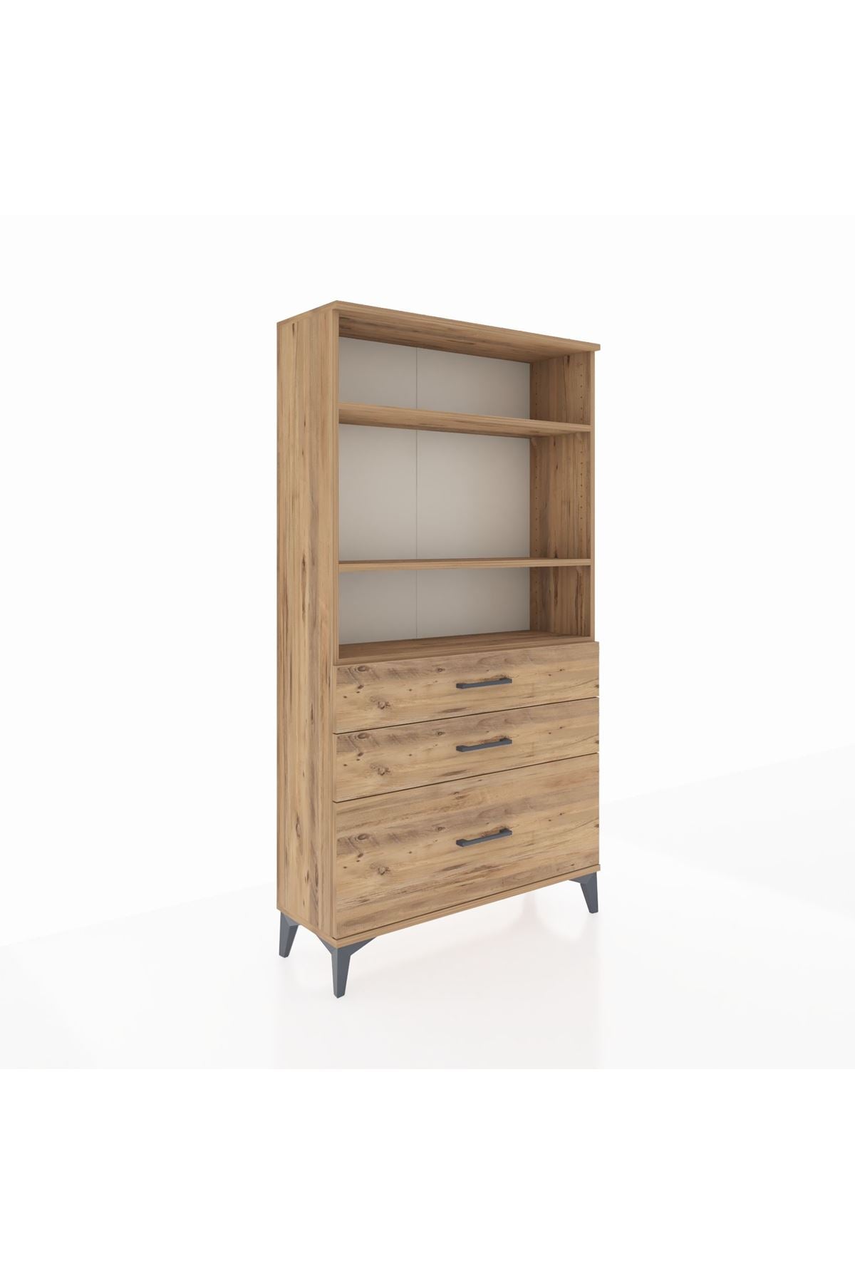 Arges Dolap 3 Raflı 3 Çekmeceli 88x30x163 Çam-Çam