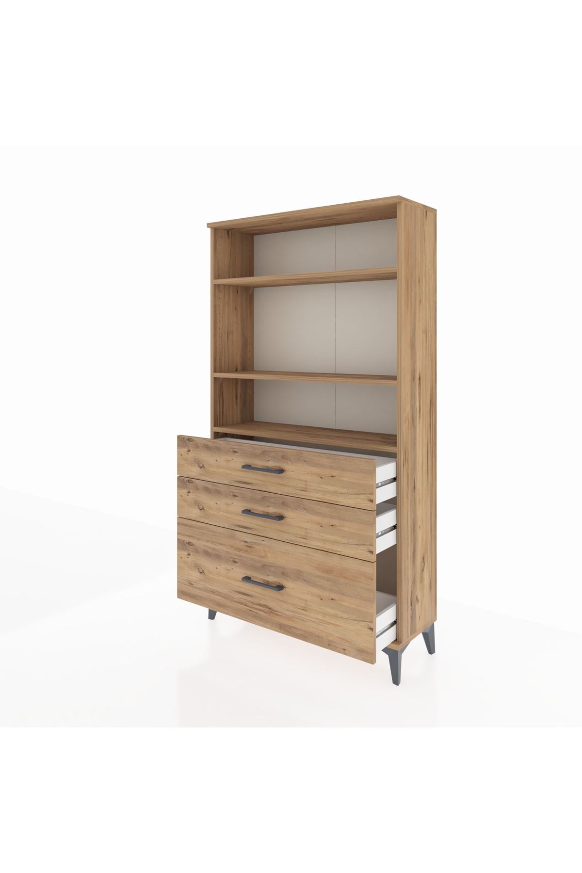 Arges Dolap 3 Raflı 3 Çekmeceli 88x30x163 Çam-Çam