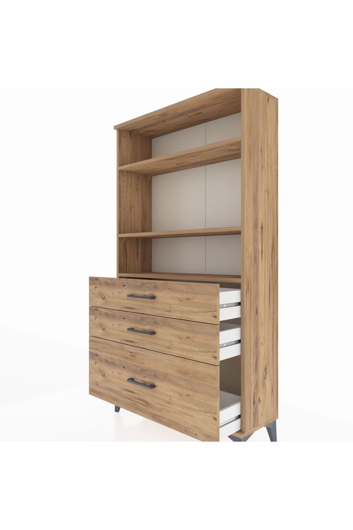 Arges Dolap 3 Raflı 3 Çekmeceli 88x30x163 Çam-Çam