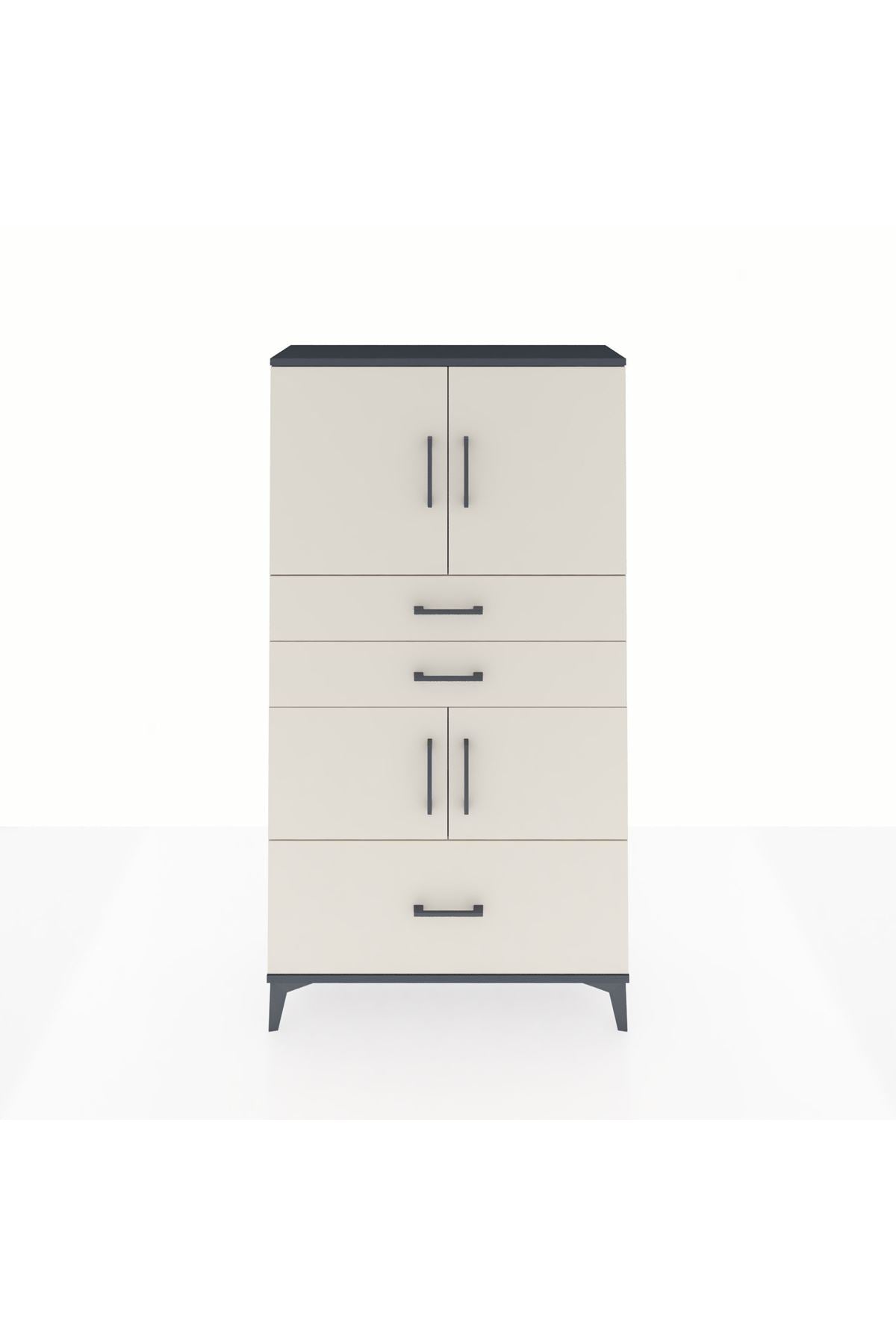 Arges Dolap 3 Raflı 3 Çekmeceli 4 Kapaklı 88x30x163 Antrasit-Aytaşı