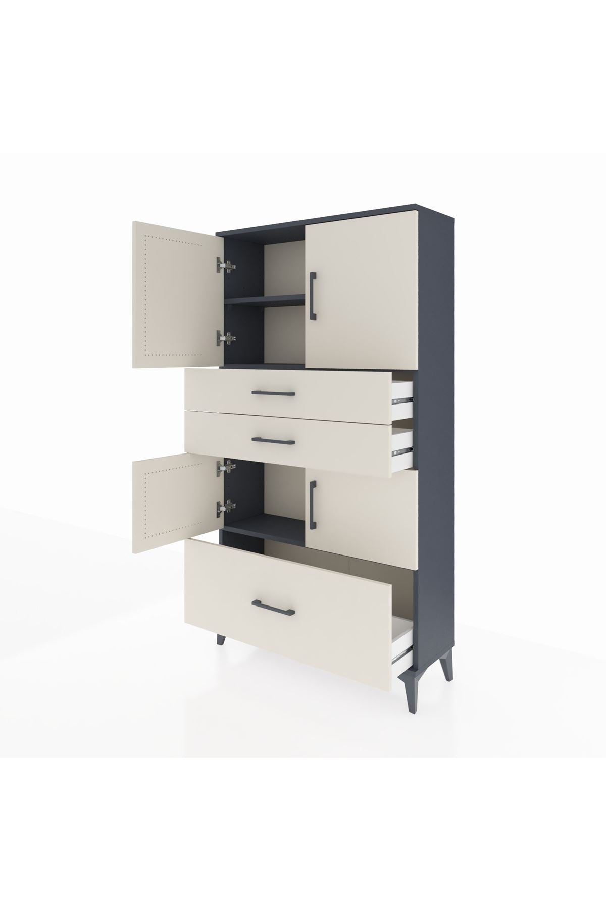 Arges Dolap 3 Raflı 3 Çekmeceli 4 Kapaklı 88x30x163 Antrasit-Aytaşı