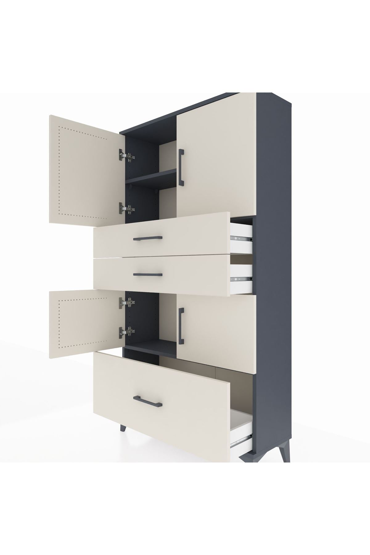 Arges Dolap 3 Raflı 3 Çekmeceli 4 Kapaklı 88x30x163 Antrasit-Aytaşı