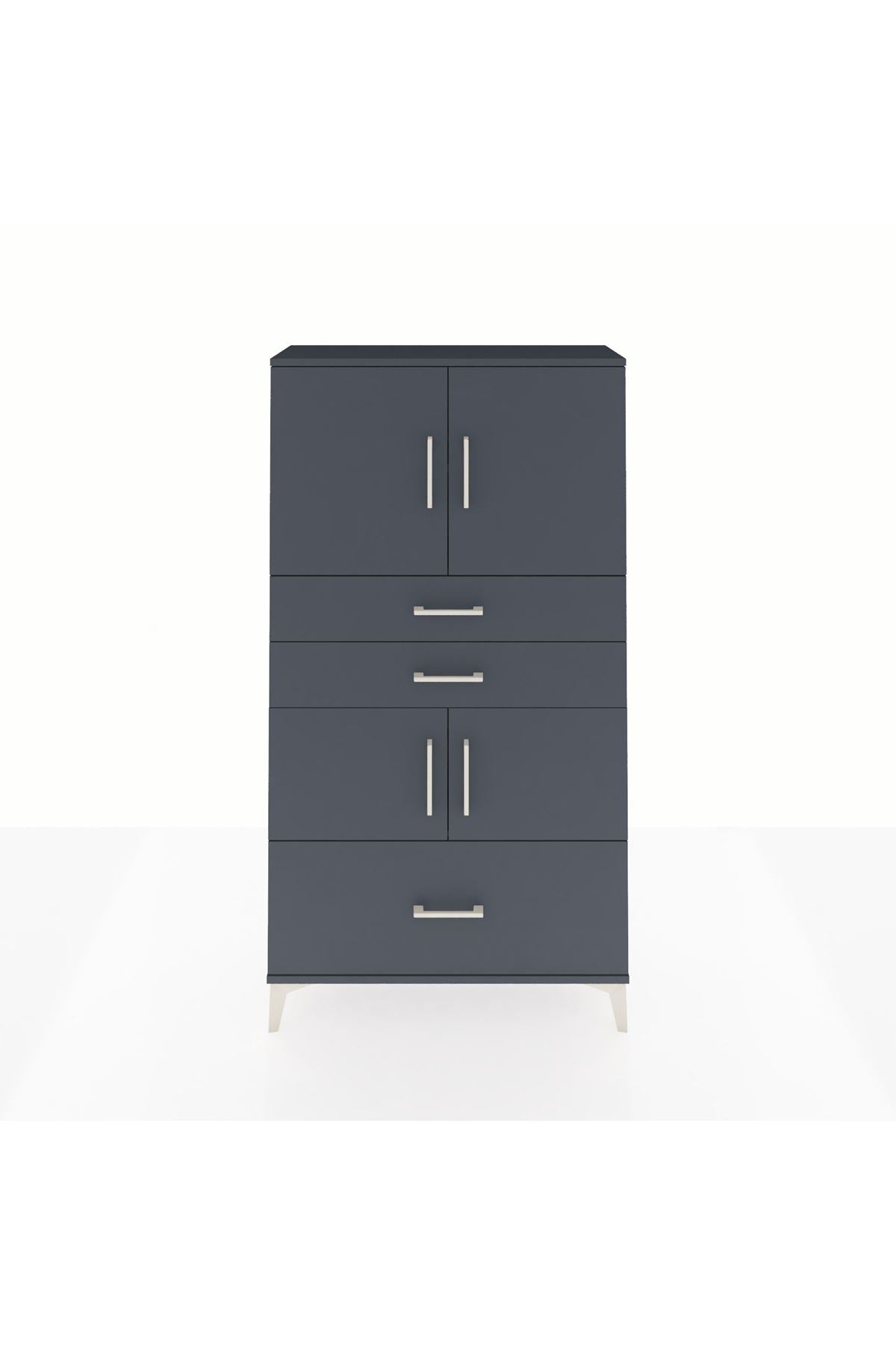 Arges Dolap 3 Raflı 3 Çekmeceli 4 Kapaklı 88x30x163 Antrasit-Antrasit