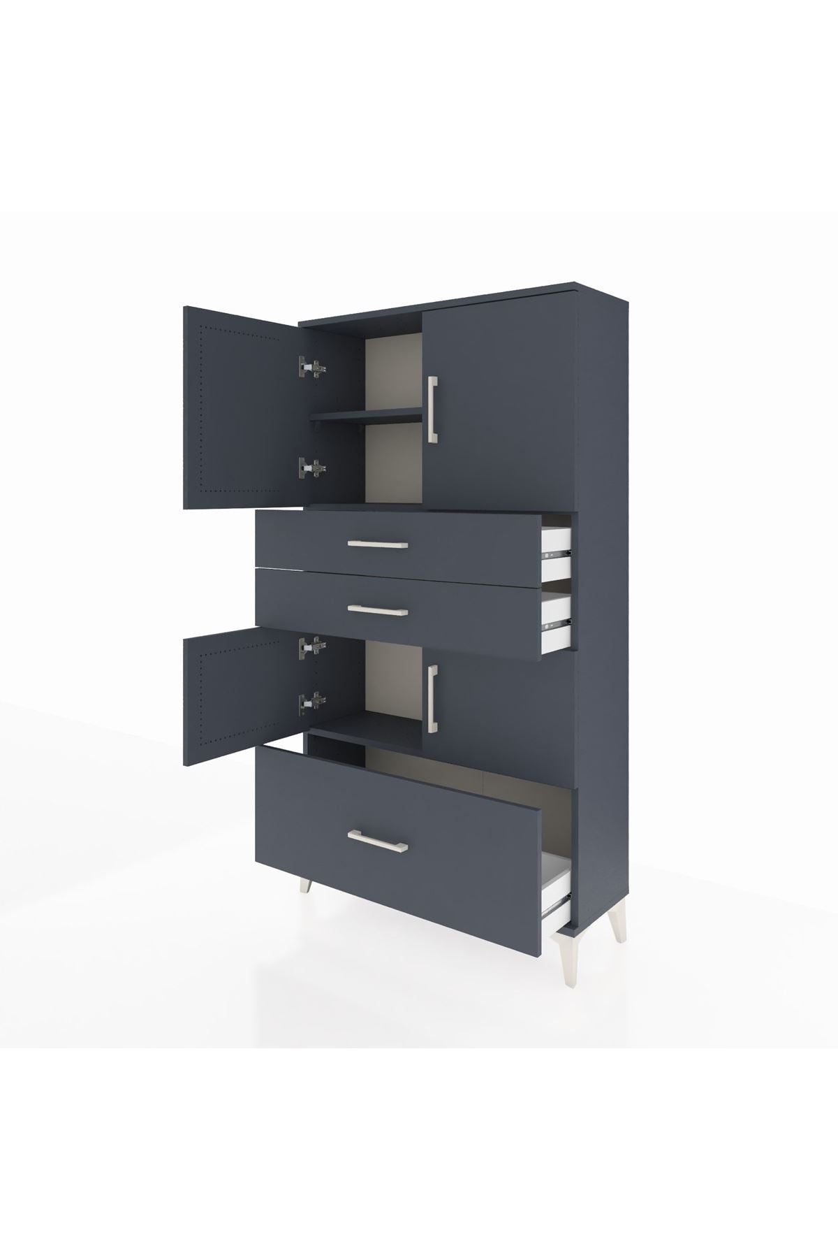 Arges Dolap 3 Raflı 3 Çekmeceli 4 Kapaklı 88x30x163 Antrasit-Antrasit