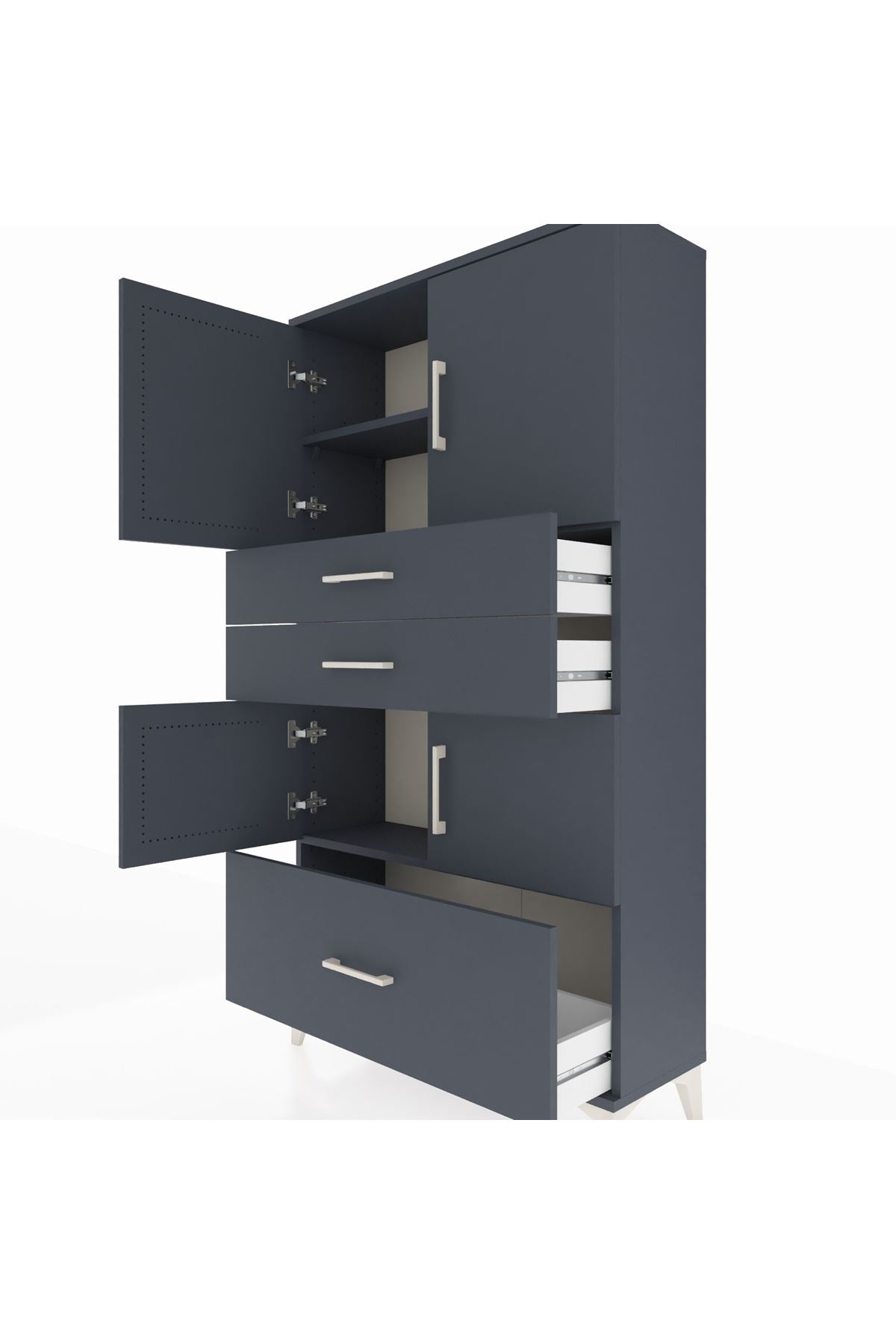 Arges Dolap 3 Raflı 3 Çekmeceli 4 Kapaklı 88x30x163 Antrasit-Antrasit